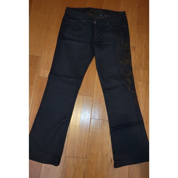 Vintage Sinful by Affliction Fleur Black Denim Jeans Size 32x34 Dragon - Picture 1 of 10